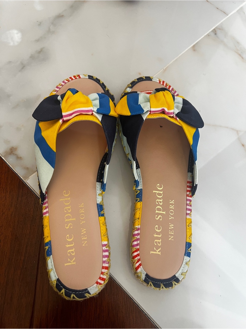 kate spade Multicolor Knotted Slide Mules - Yellow, Blue, Black - Picture 2 of 5
